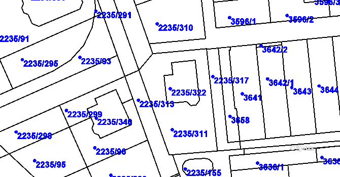 Parcela st. 2235/322 v KÚ Poštorná, Katastrální mapa