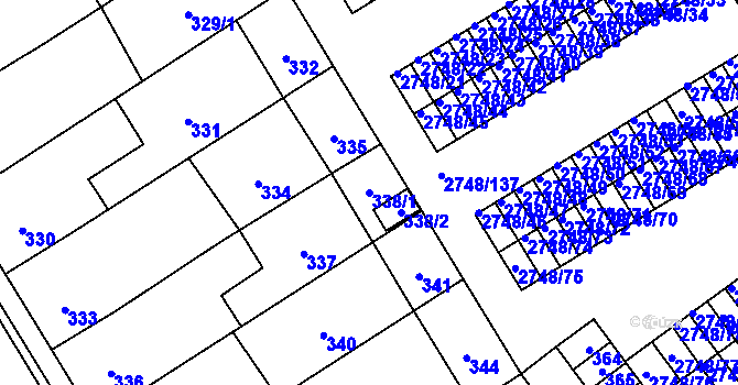 Parcela st. 338/1 v KÚ Poštorná, Katastrální mapa