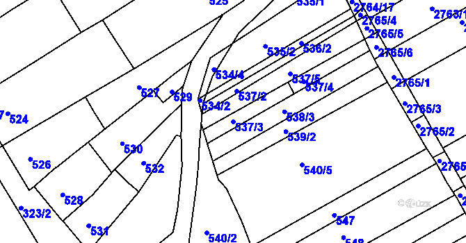 Parcela st. 537/3 v KÚ Poštorná, Katastrální mapa