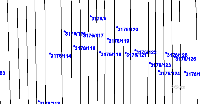 Parcela st. 3176/118 v KÚ Poštorná, Katastrální mapa