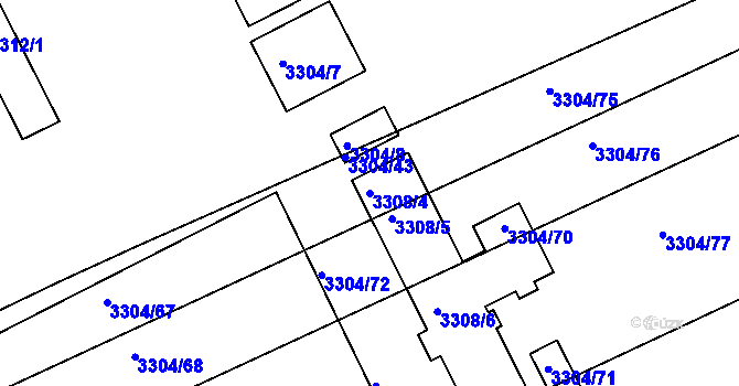 Parcela st. 3308/4 v KÚ Poštorná, Katastrální mapa