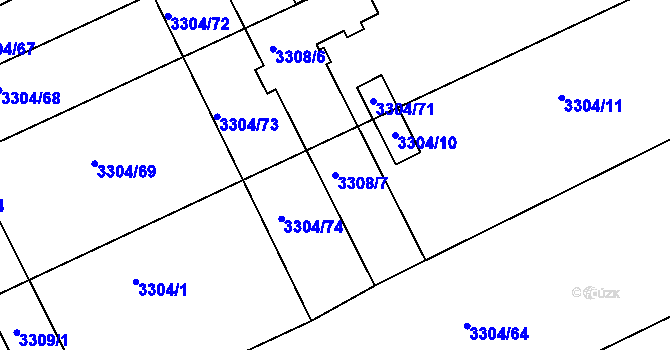 Parcela st. 3308/7 v KÚ Poštorná, Katastrální mapa