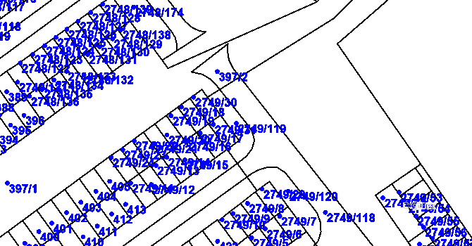 Parcela st. 2749/119 v KÚ Poštorná, Katastrální mapa