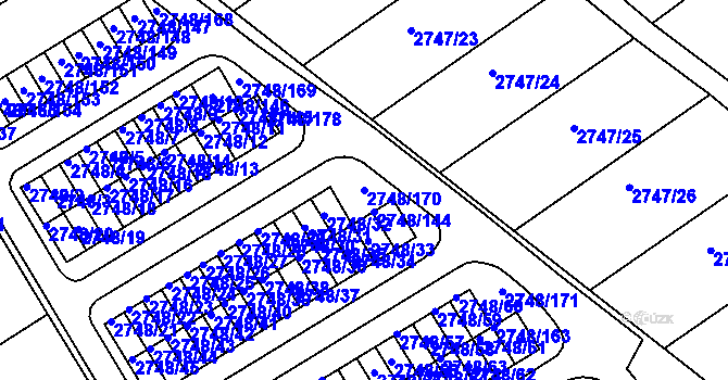Parcela st. 2748/170 v KÚ Poštorná, Katastrální mapa