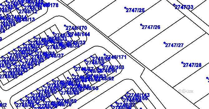 Parcela st. 2748/171 v KÚ Poštorná, Katastrální mapa