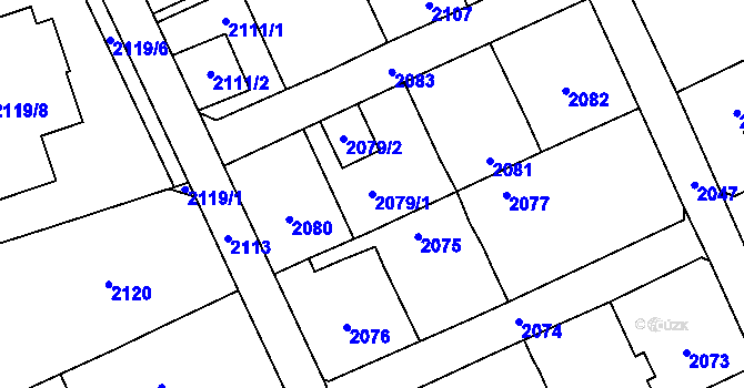 Parcela st. 2079/1 v KÚ Poštorná, Katastrální mapa