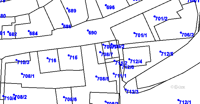 Parcela st. 708/7 v KÚ Poštorná, Katastrální mapa