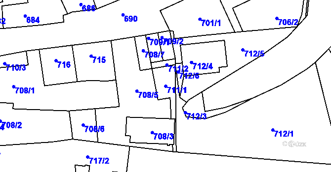 Parcela st. 711/1 v KÚ Poštorná, Katastrální mapa