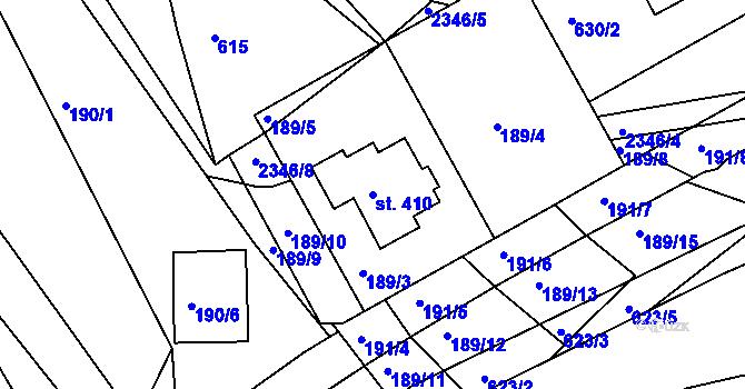 Parcela st. 410 v KÚ Poteč, Katastrální mapa