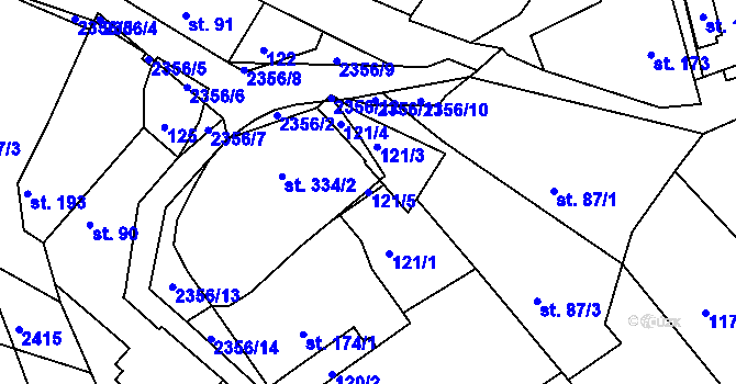 Parcela st. 121/5 v KÚ Poteč, Katastrální mapa