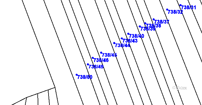 Parcela st. 738/45 v KÚ Poteč, Katastrální mapa