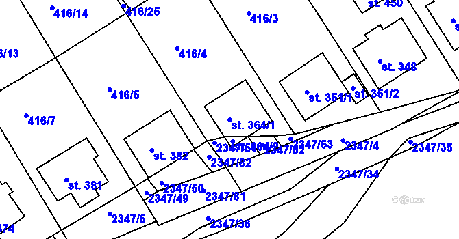 Parcela st. 364/1 v KÚ Poteč, Katastrální mapa