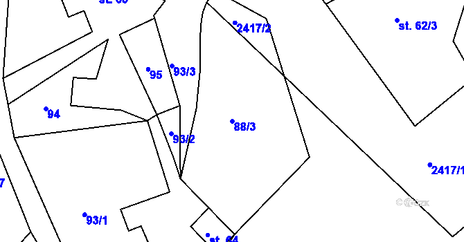 Parcela st. 88/3 v KÚ Poteč, Katastrální mapa