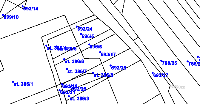 Parcela st. 693/17 v KÚ Poteč, Katastrální mapa