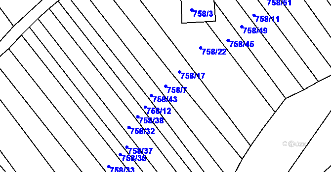 Parcela st. 758/7 v KÚ Poteč, Katastrální mapa