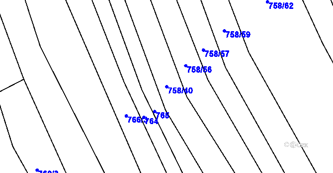 Parcela st. 758/40 v KÚ Poteč, Katastrální mapa