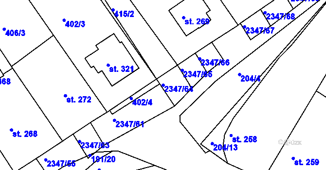 Parcela st. 2347/64 v KÚ Poteč, Katastrální mapa
