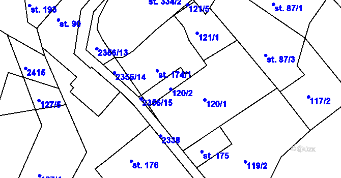 Parcela st. 120/2 v KÚ Poteč, Katastrální mapa