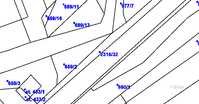 Parcela st. 2316/32 v KÚ Poteč, Katastrální mapa