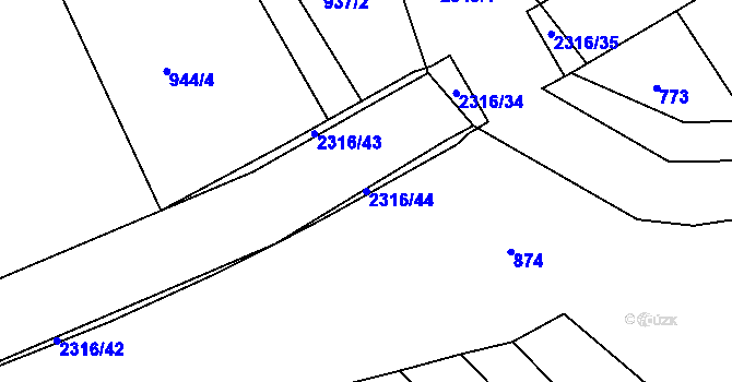 Parcela st. 2316/44 v KÚ Poteč, Katastrální mapa