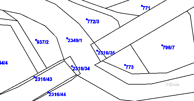 Parcela st. 2316/35 v KÚ Poteč, Katastrální mapa