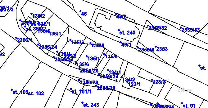 Parcela st. 135/5 v KÚ Poteč, Katastrální mapa