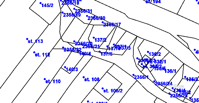 Parcela st. 137/5 v KÚ Poteč, Katastrální mapa
