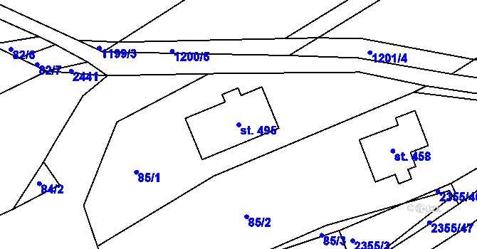 Parcela st. 495 v KÚ Poteč, Katastrální mapa