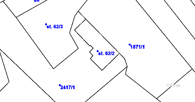 Parcela st. 62/2 v KÚ Poteč, Katastrální mapa