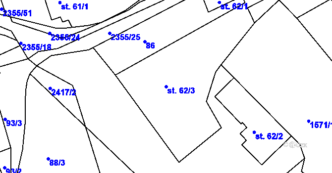 Parcela st. 62/3 v KÚ Poteč, Katastrální mapa