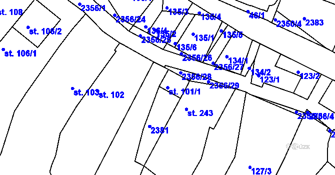 Parcela st. 101/1 v KÚ Poteč, Katastrální mapa