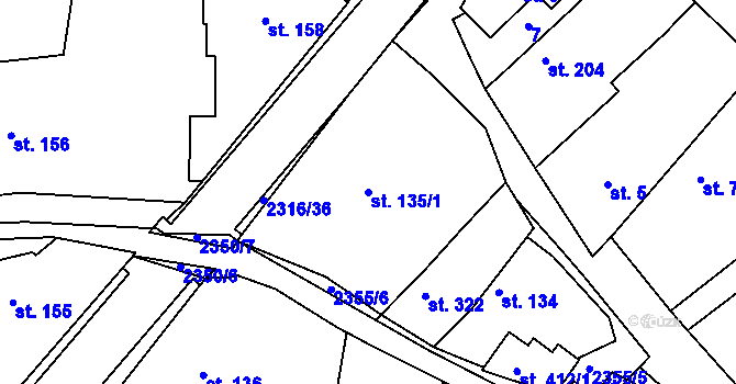 Parcela st. 135/1 v KÚ Poteč, Katastrální mapa