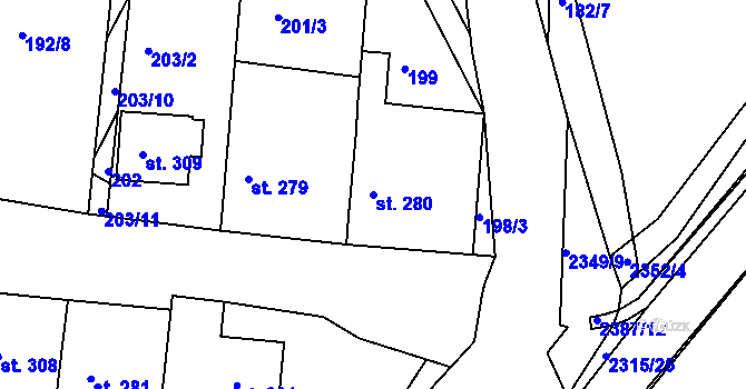 Parcela st. 280 v KÚ Poteč, Katastrální mapa