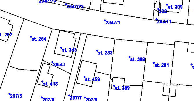 Parcela st. 283 v KÚ Poteč, Katastrální mapa