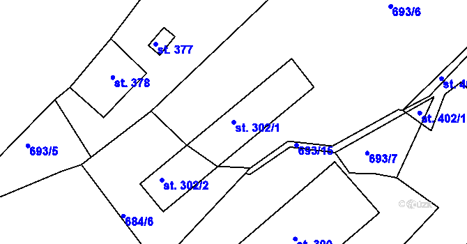 Parcela st. 302/1 v KÚ Poteč, Katastrální mapa