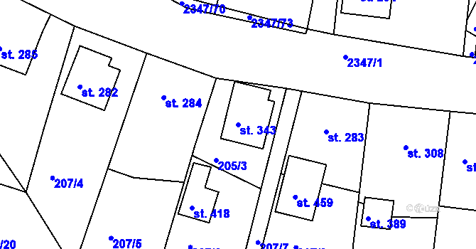 Parcela st. 343 v KÚ Poteč, Katastrální mapa