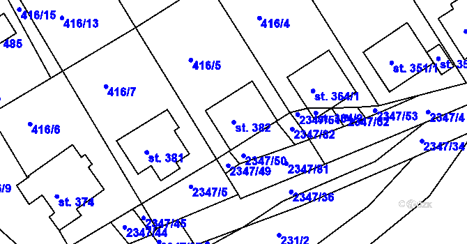 Parcela st. 382 v KÚ Poteč, Katastrální mapa