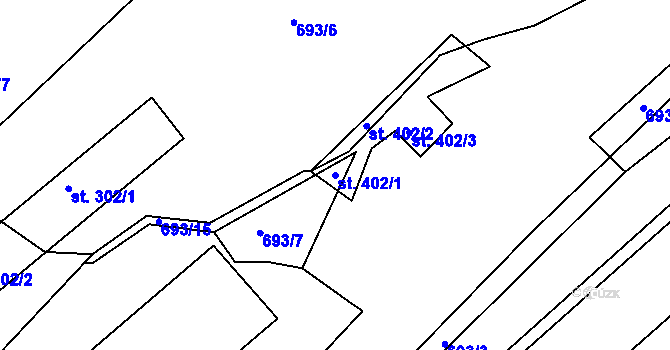 Parcela st. 402/1 v KÚ Poteč, Katastrální mapa
