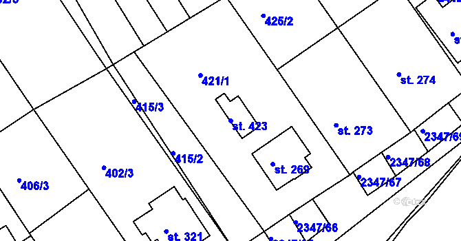 Parcela st. 423 v KÚ Poteč, Katastrální mapa