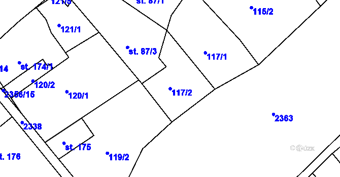Parcela st. 117/2 v KÚ Poteč, Katastrální mapa
