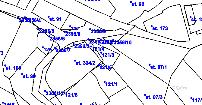 Parcela st. 121/3 v KÚ Poteč, Katastrální mapa