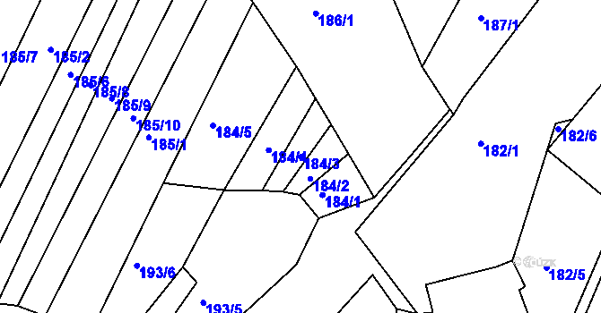 Parcela st. 184/3 v KÚ Poteč, Katastrální mapa