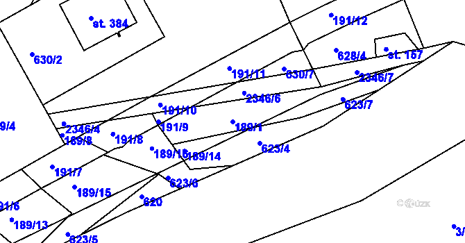 Parcela st. 189/1 v KÚ Poteč, Katastrální mapa