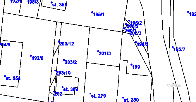 Parcela st. 201/3 v KÚ Poteč, Katastrální mapa