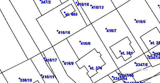 Parcela st. 416/6 v KÚ Poteč, Katastrální mapa