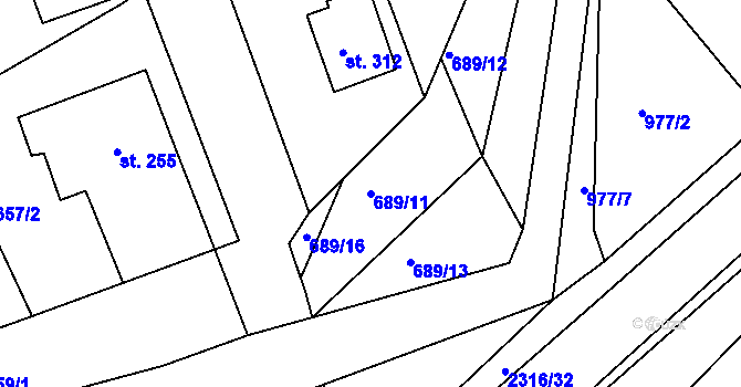 Parcela st. 689/11 v KÚ Poteč, Katastrální mapa