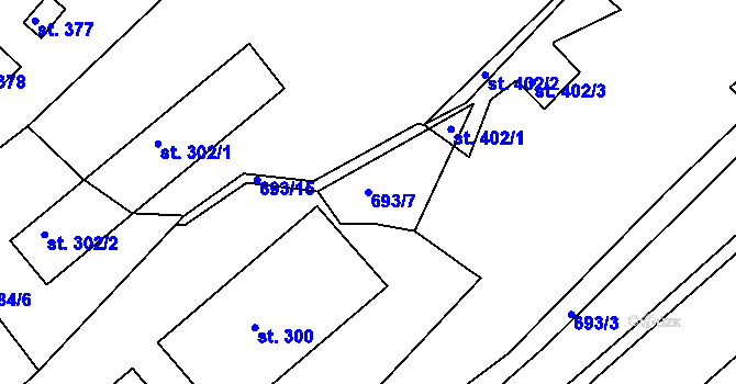 Parcela st. 693/7 v KÚ Poteč, Katastrální mapa