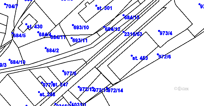 Parcela st. 2316 v KÚ Poteč, Katastrální mapa