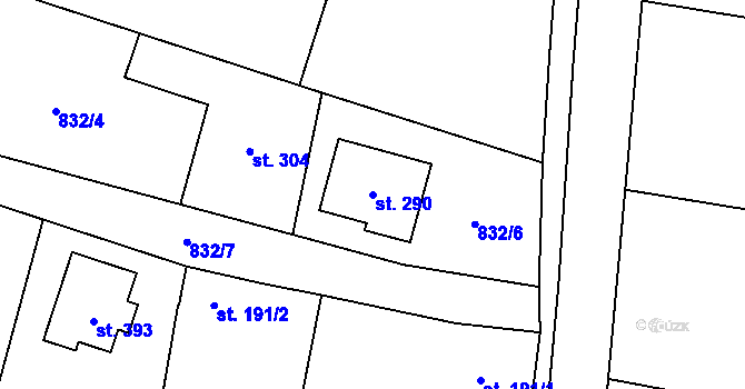 Parcela st. 290 v KÚ Bratčice u Potěh, Katastrální mapa