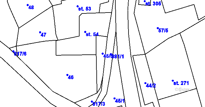 Parcela st. 45/5 v KÚ Bratčice u Potěh, Katastrální mapa